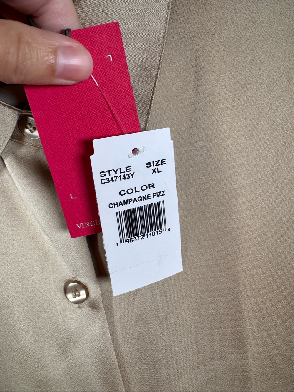Vince Camuto XL Champagne Fizz Satin Button Front Blouse NWT - Picture 3 of 7